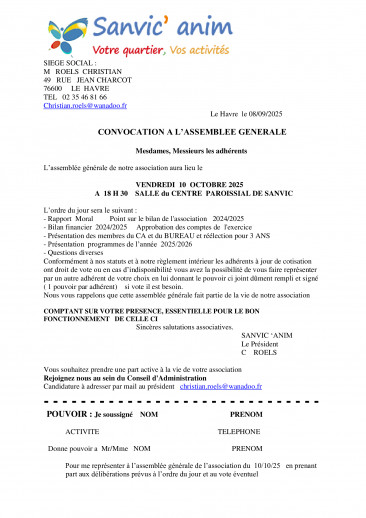 ASSEMBLEE GENERALE LE 10 OCTOBRE 2025