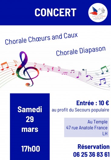 Evènement, Chorale Diapason et Chœurs de Caux au profit du Secours Populaire